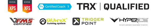 Exos XPS, Exos XFS, PN Certified Coach 1, TRX&reg; Qualified, Functional Movement Screen Certified, GUN-eX Training System, Trigger Point, Hyperice