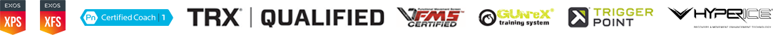 Exos XPS, Exos XFS, PN Certified Coach 1, TRX&reg; Qualified, Functional Movement Screen Certified, GUN-eX Training System, Trigger Point, Hyperice